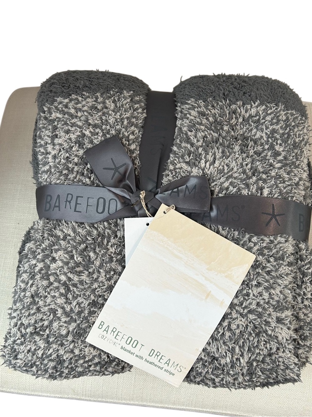 NWT Barefoot Dreams CozyChic Heathered Stripe Blanket Gray
